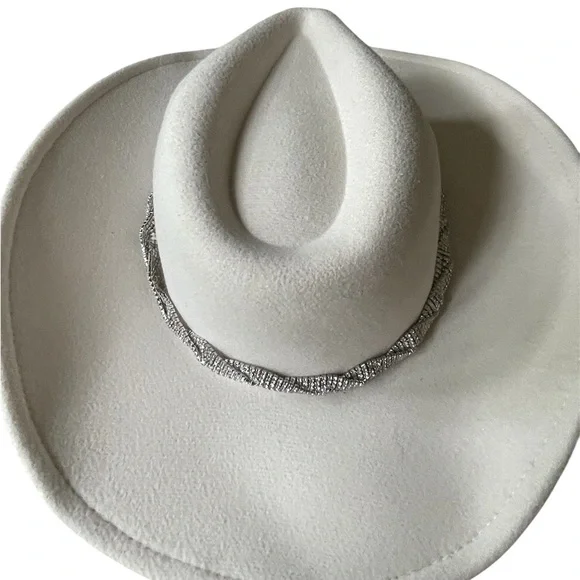NEW Arula Ivory White Felt Ladies Cowboy Hat with Silver Sequin Braided Hatband - Picture 3 of 12